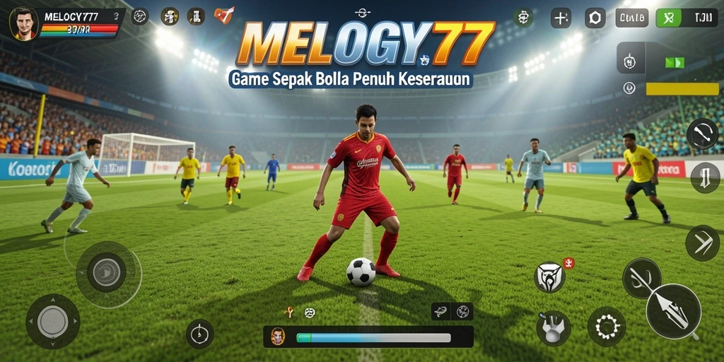 Tampilan gameplay yang seru dalam MELODY77, penuh aksi sepak bola.