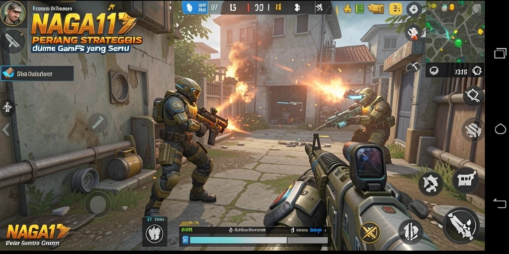 Screenshot gameplay NAGA11 menyajikan aksi tembak-menembak yang intens.