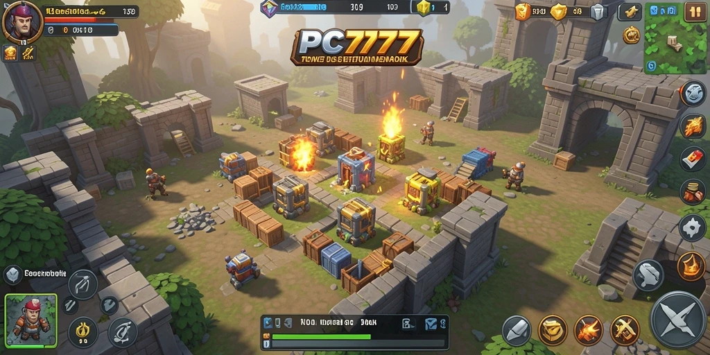 Tangkapan layar permainan Tower Defense PC777 menampilkan aksi pertahanan yang mendebarkan.