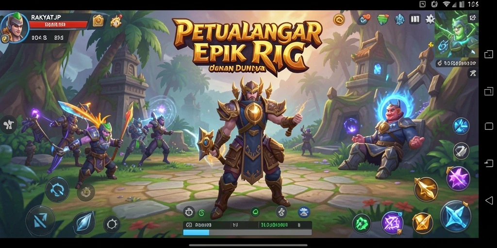 Screenshot menunjukkan karakter utama dalam pertempuran epik di RAKYATJP.