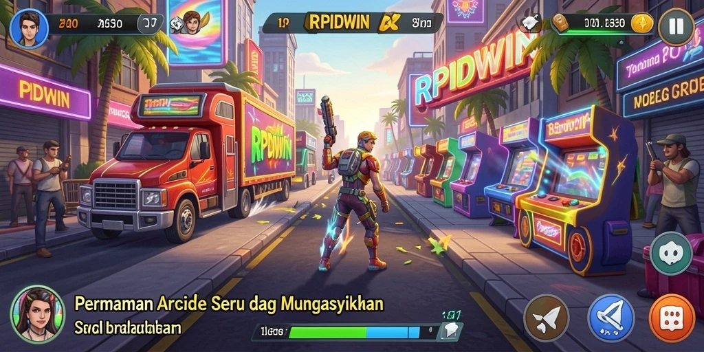 Screenshot gameplay RPIDWIN yang menunjukkan aksi seru dalam permainan Arcade.