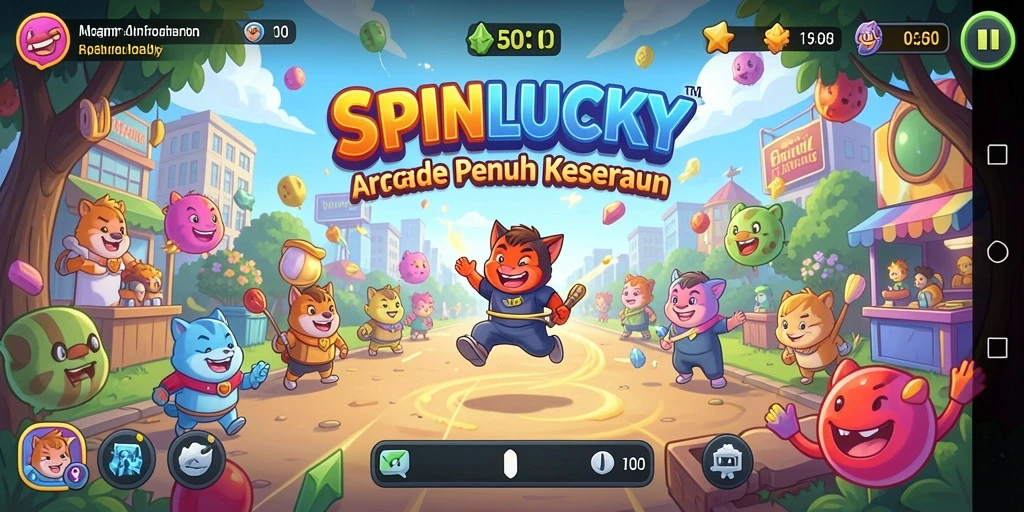 Screenshot SPINLUCKY menampilkan aksi seru memutar roda keberuntungan.